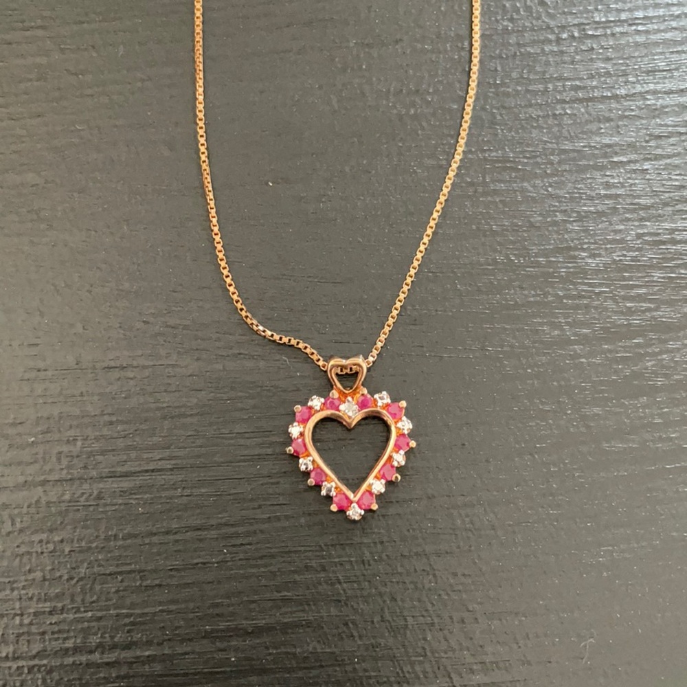 Genuine Ruby/diamond heart necklace